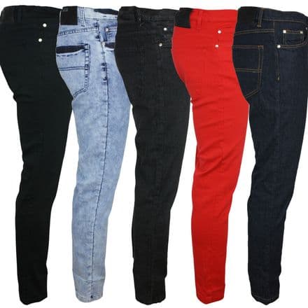 Relco Skinny Stretch Jeans Indie Retro Vintage Black Red Indigo Blue 28 - 40