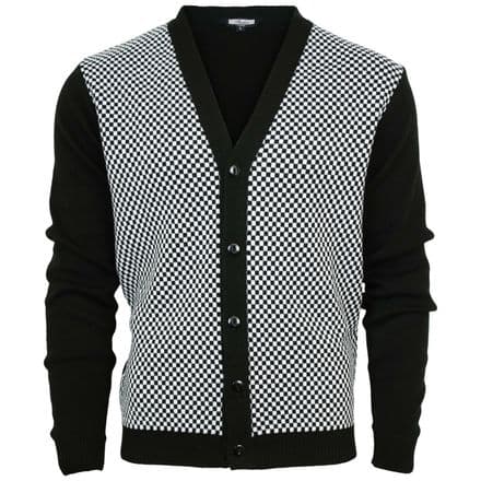 Relco Two Tone Black & White Checkered Cardigan Ska Skin Rudeboy Specials
