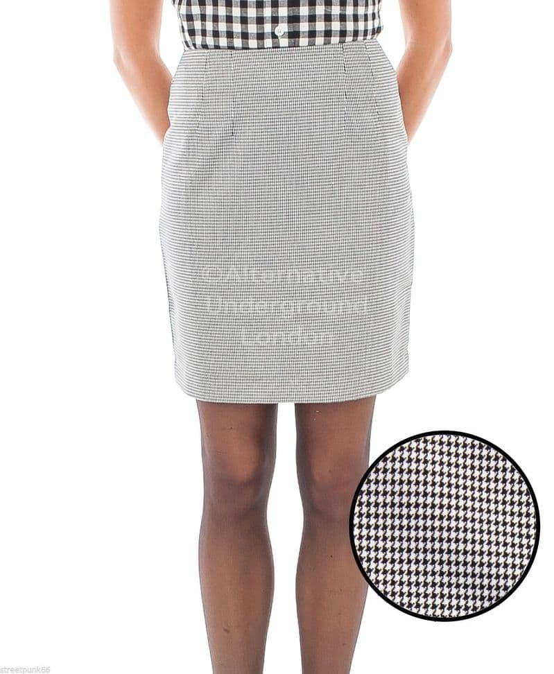 Relco Womens Dogtooth Check Fitted Skirt 60s Mod Skin Ska Skinbryd