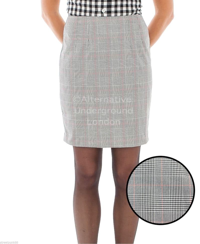 Relco Womens Prince of Wales Checked Fitted Skirt 60s Mod Skin Ska Skinbryd
