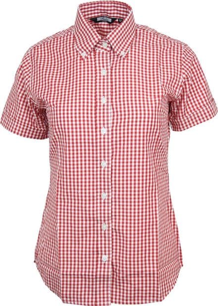 Relco Womens Red Gingham Short Sleeve Button Down Collar Shirt