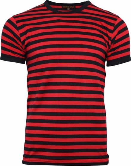 Run & Fly Black and Red Striped Short Sleeve T-Shirt 60s Retro 