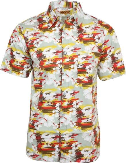 Run & Fly Mens Classic Sunset Scene Hawaiian Shirt Retro Kitsch Indie 50s 60s