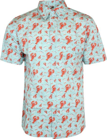 Run & Fly Mens Lobster Print Short Sleeved Shirt Vintage Retro Indie 80s