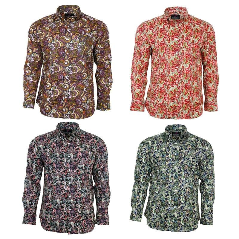 Valiant Mens Multi Coloured Paisley Long Sleeved Button Down Vintage Shirt 60s
