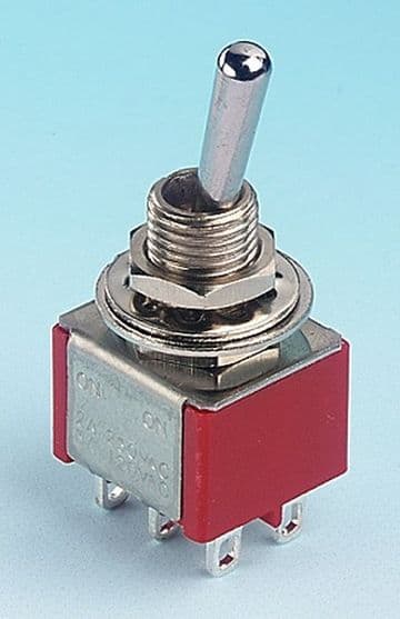 28013 Pack of 5 DPDT Miniature switch. Centre off. 3 position