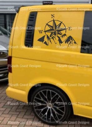 2 x Mountain &  Compass Stickers - Choice Of Colour