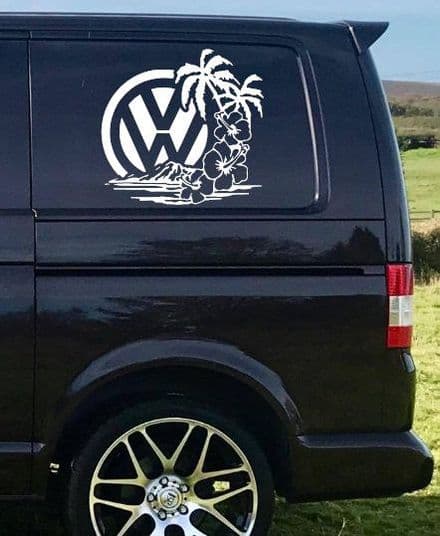 2 x VW Logo With Hibiscus Sticker - Choice Of Colour