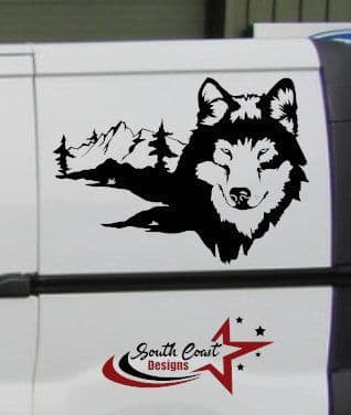 2 x Wolf And Mountains Decals - Van