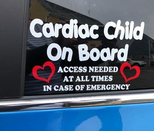 Cardiac Child On Board  -  Choice Of Colour For Hearts & Writing