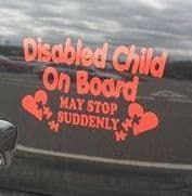Disabled Child On Board with Autism Hearts