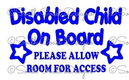 Disabled Child On Board With Stars - WHITE OR BLUE