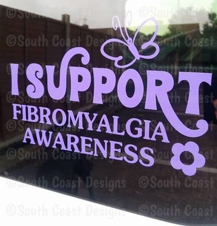 I Support Fibromyalgia Awareness With Butterfly - Car Sticker - Fibro