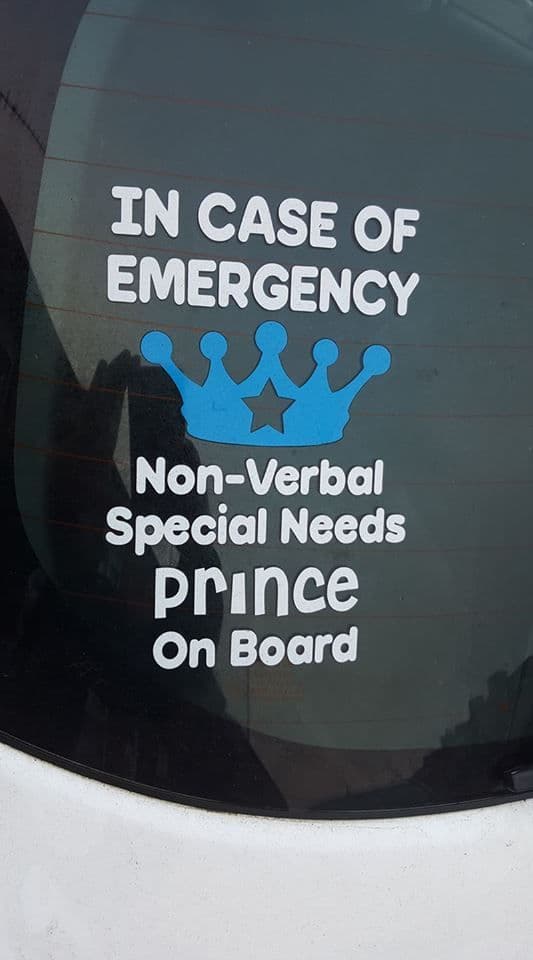 In Case Of Emergency - Non-Verbal Special Needs Prince On Board -  Choice Of Colour For Crown & Writing