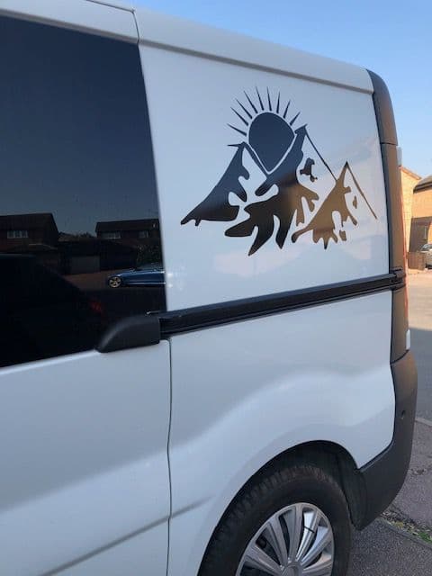 Pair Of Mountains With Sun  Camper Graphics