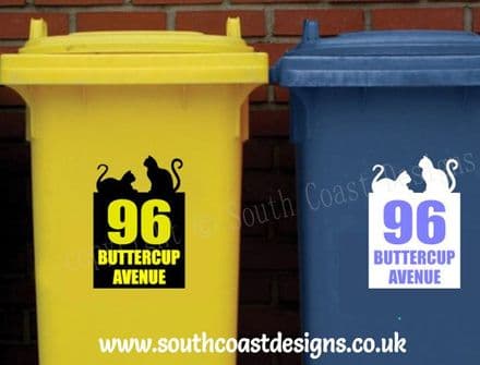 Personalised Cat Lover Bin Stickers With House Number & Road Name