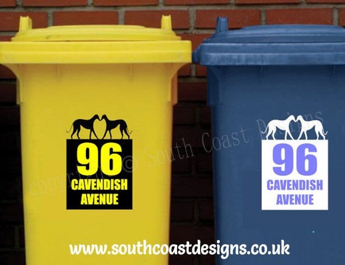 Personalised Lurcher Lover Bin Stickers With House Number & Road Name
