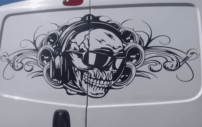Skull With Headphones Rear Door Sticker