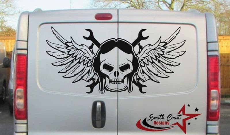 Skull With Wings & Spanners -  TVP Back Doors Decal Sticker