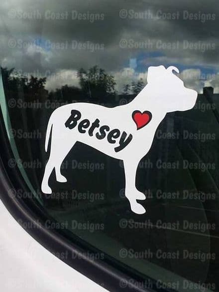 Staffie Staffy Sticker With Name & Heart - Can Be Stuck Anywhere