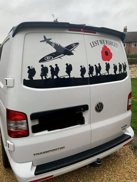 VW LARGE  PLANE - Rear Door - Lest We Forget - Transporter VW T2 T 3 T4 T5 (MADE FOR ANY MODEL)