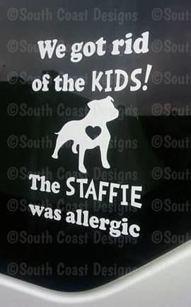 We Got Rid Of The Kids! The Staffie Was Allergic - Car Sticker