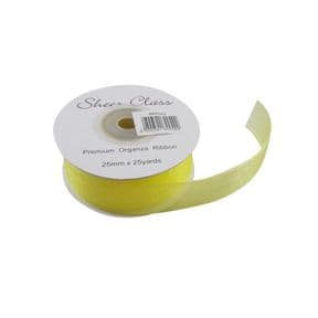 Yellow 25mm x 22 Meters Organza Ribbon For Favour Boxes & Crafts - Stella Crafts