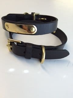 Bridle Leather Collar with Brass ID Plate 15mm