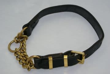 Leather Half Check Collar with Brass Chain