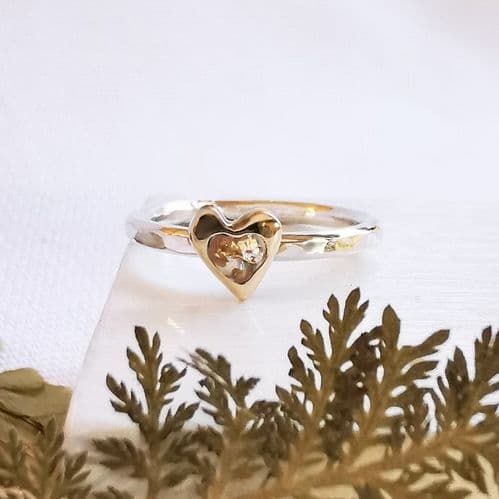 9ct Gold Heart And Silver Memory Ring (With Ash And Gold Foil In Photo)
