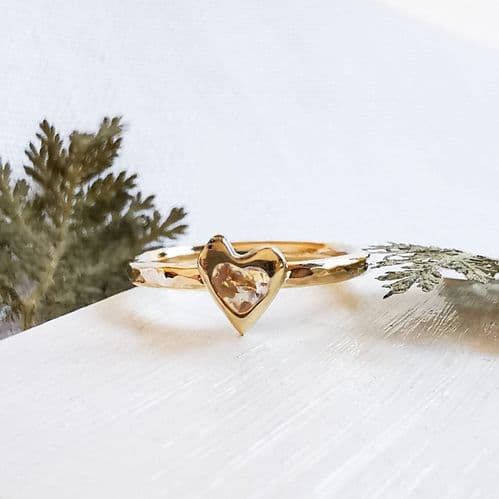 9ct Gold Heart Memory Ring (With Ash and Gold Foil In Photo)