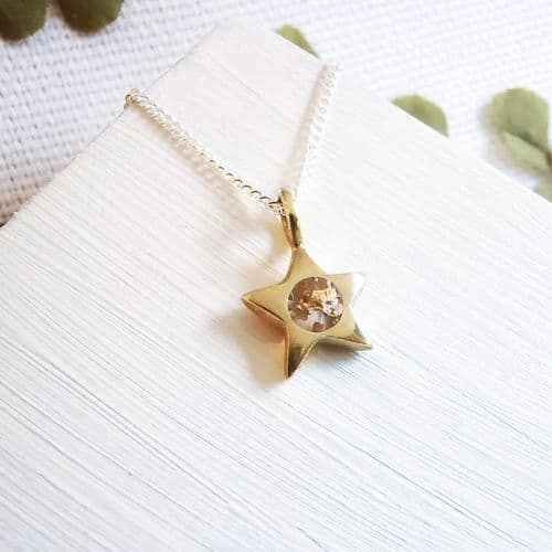 Dainty 9ct Gold Star Pendant With Memory Item (Ash And Gold Foil In Photo)