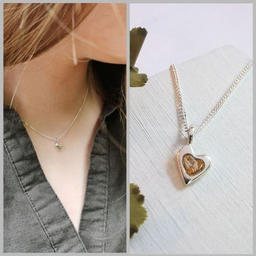 Dainty  Heart Pendant with Memory Item - (Ash And Gold Foil In Photo)