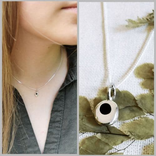 Dainty Pebble Pendant with Memory Item - (Ash under Black Resin In Photo)