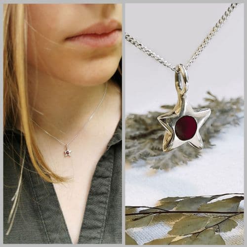 Dainty  Star Pendant with Memory Item - (Threads from  Scarf In Photo)