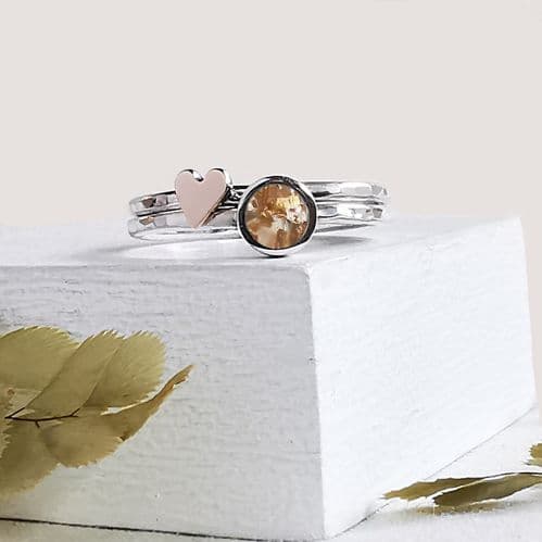Tiny 9ct Gold Heart and Memory Stacking Ring (With Ash And Gold Foil In Photo)