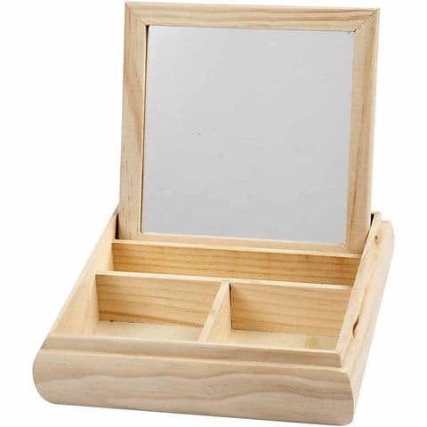 Mirror box with compartments, fold down lid
