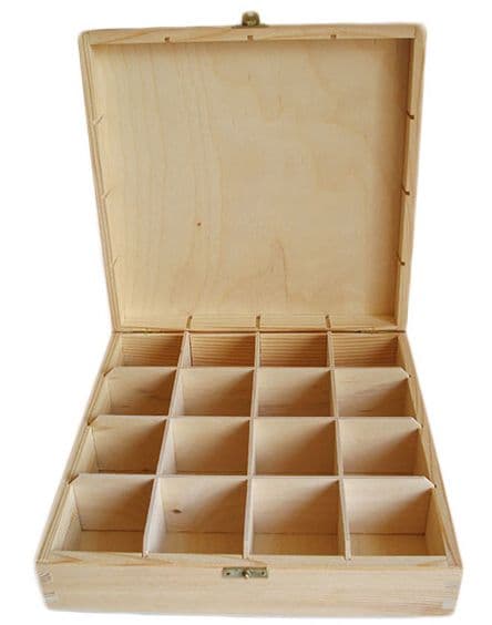 Pine Wood 16 Compartment Tea Box With Clasp