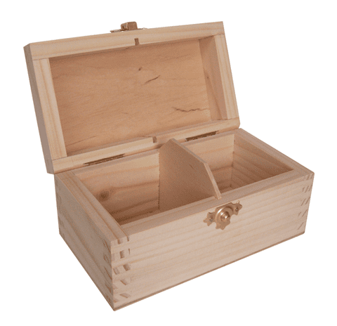 Pine Wood 2 Compartment Tea Box With Clasp