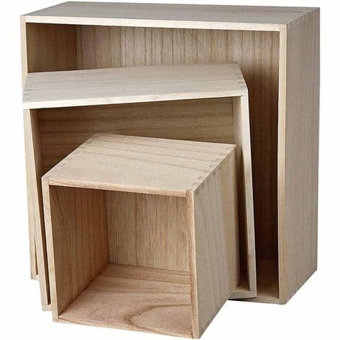 Square open wood boxes - set of 3